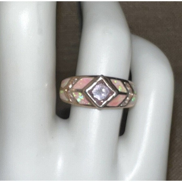 Unbranded Jewelry - PINK Tourmaline & Pink Fire Opal Inlay Sterling Silver Ring Stamped 925 Sz. 6.75